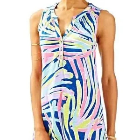 Lilly Pulitzer The Essie Dress in Indigo Sea Dreamin  smock neck gold buttons M - Picture 2 of 16